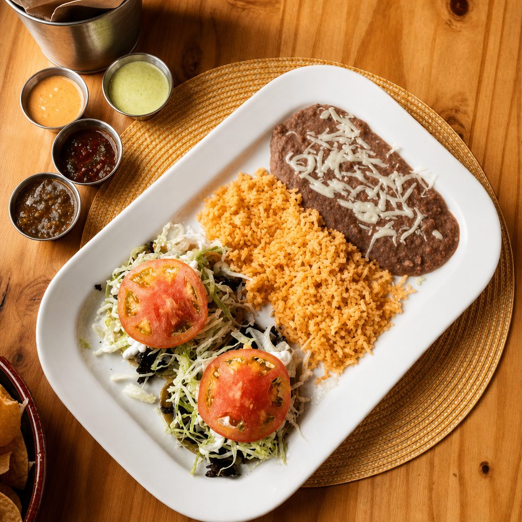 Tacos Tex-Mex, Rice, Beans and a Soft Drink (2 Tacos).