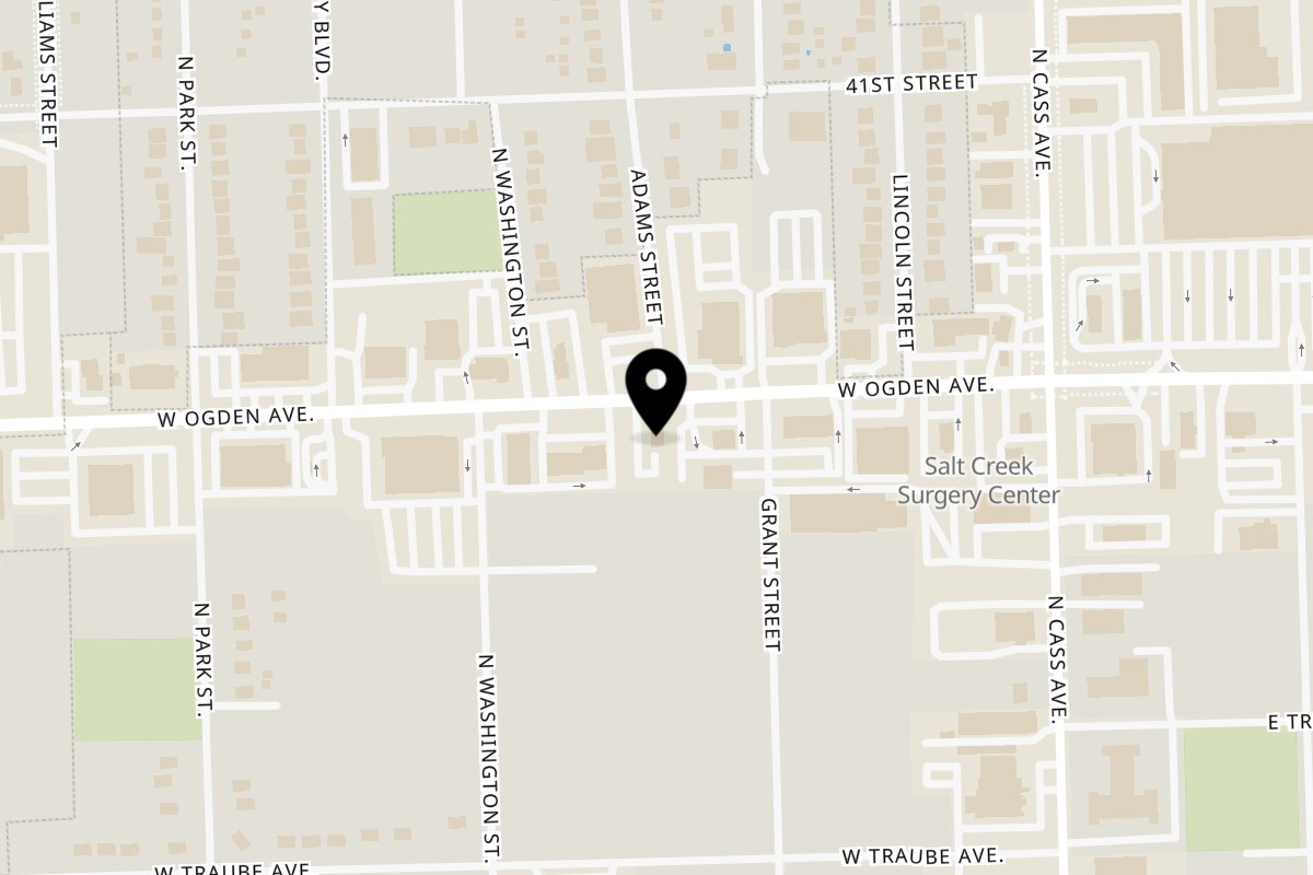 Map showing the location of Taco Grill and Salsa Bar on 111 W Ogden Ave in Westmont